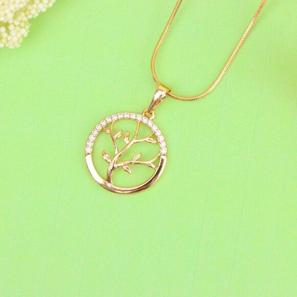 "Tree of Life Rose Gold Pendant with CZ Accents in Circular Frame, XPPT1553 - Picture 11 of 13